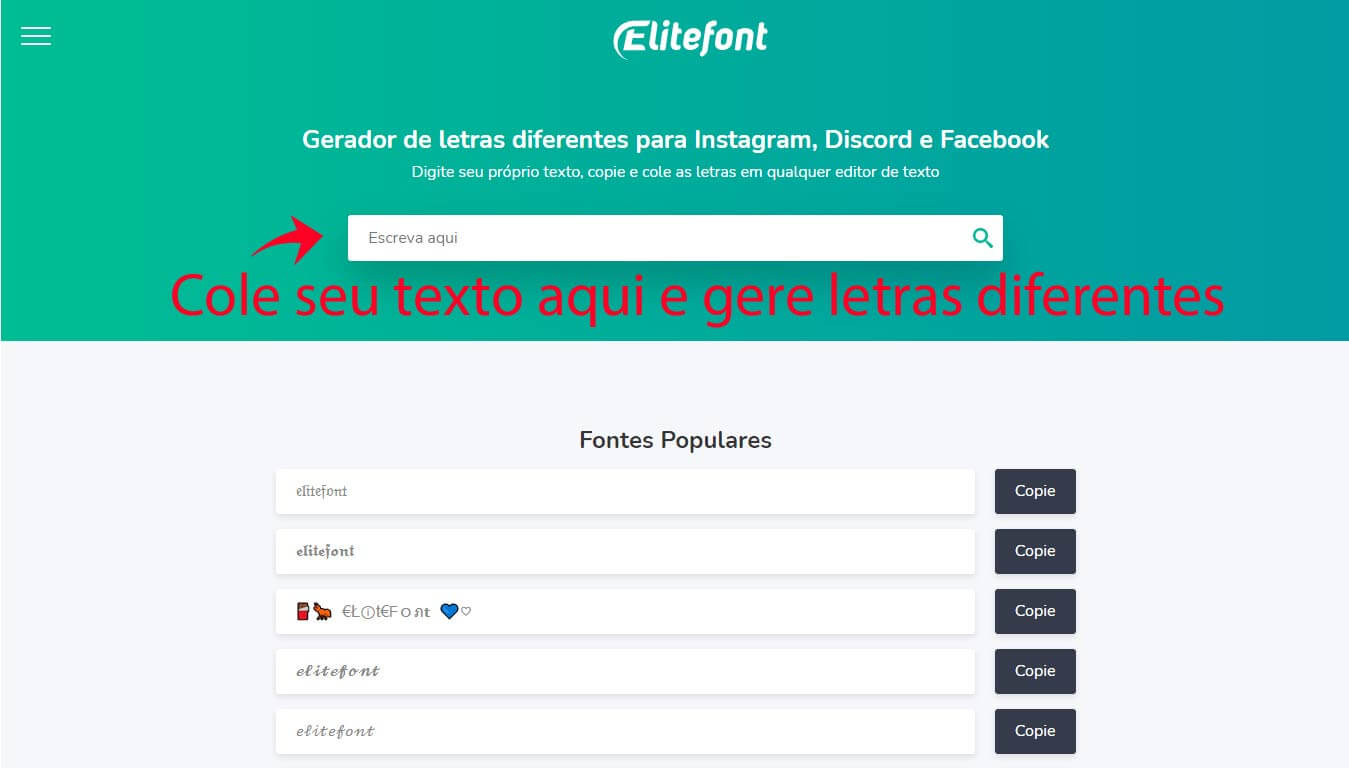 Exemplos de letras personalizadas e estilos Unicode